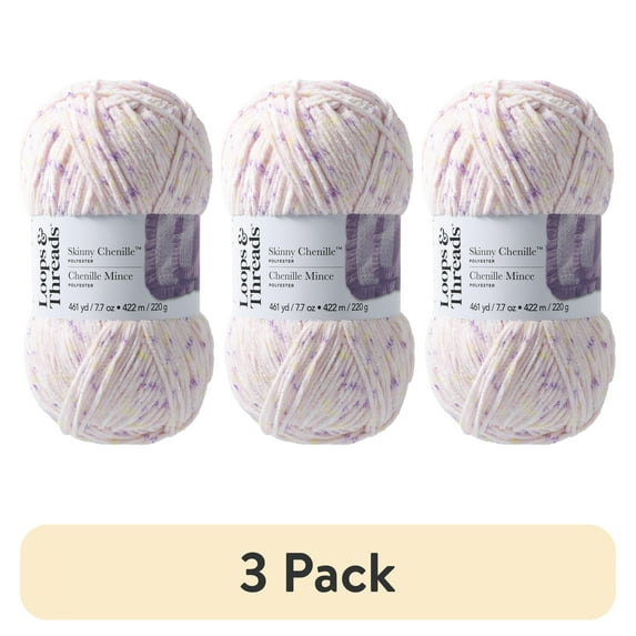 (3 pack) Skinny Chenille Multi Yarn by Loops & Threads - Yarn for Knitting - Crochet - Weaving - and Arts & Crafts - Jellyfish Multi - Polyester - 7.7 oz
