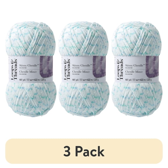 (3 pack) (3 pack) Skinny Chenille Multi Yarn by Loops & Threads - Yarn for Knitting - Crochet - Weaving - and Arts & Crafts - Parrot Multi - Polyester - 7.7 oz