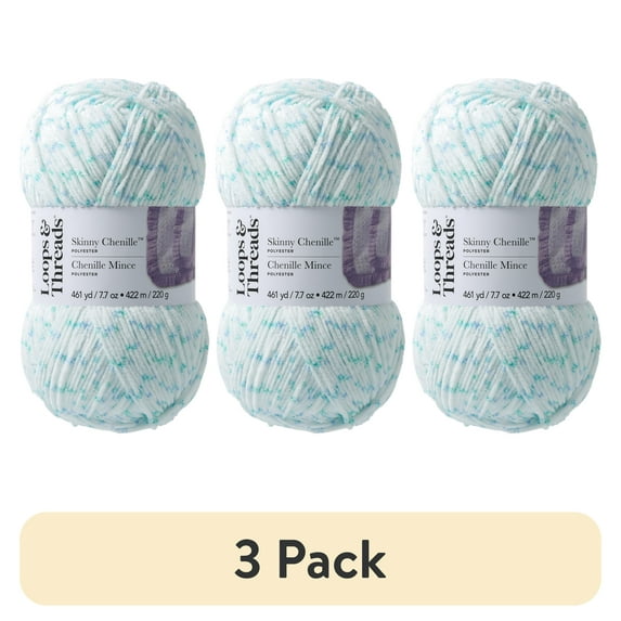 (3 pack) Skinny Chenille Multi Yarn by Loops & Threads - Yarn for Knitting - Crochet - Weaving - and Arts & Crafts - Parrot Multi - Polyester - 7.7 oz