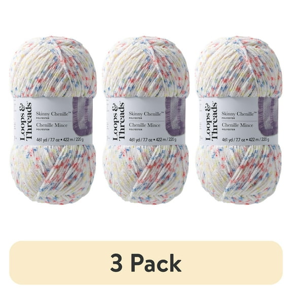 (3 pack) Skinny Chenille Multi Yarn by Loops & Threads - Yarn for Knitting - Crochet - Weaving - and Arts & Crafts - Toucan Multi - Polyester - 7.7 oz