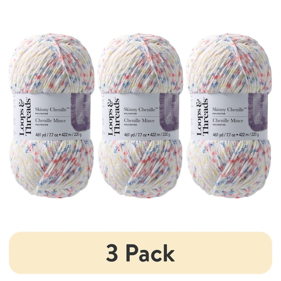 (3 pack) Skinny Chenille Multi Yarn by Loops & Threads - Yarn for Knitting - Crochet - Weaving - and Arts & Crafts - Toucan Multi - Polyester - 7.7 oz