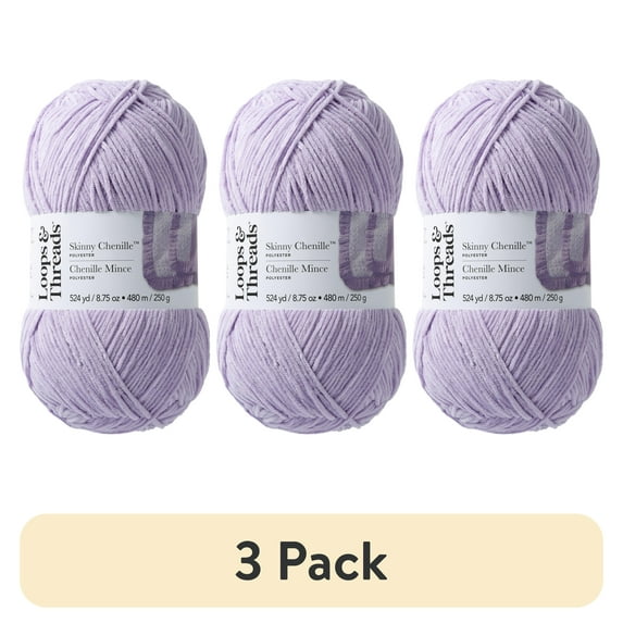 (3 pack) Skinny Chenille Yarn by Loops & Threads - Yarn for Knitting - Crochet - Weaving - and Arts & Crafts - Purple - Polyester - 8.75 oz