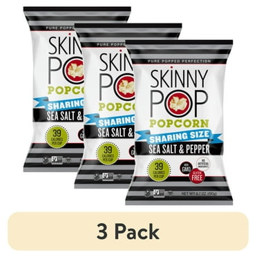 (3 pack) SkinnyPop Gluten-Free Sea Salt & Black Pepper Popcorn, 6.7 oz Sharing-Size Bag