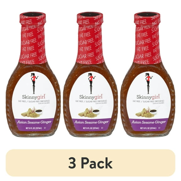 (3 pack) Skinnygirl, Fat-Free, Sugar-Free Asian Sesame Ginger Salad Dressing, 8 fl oz