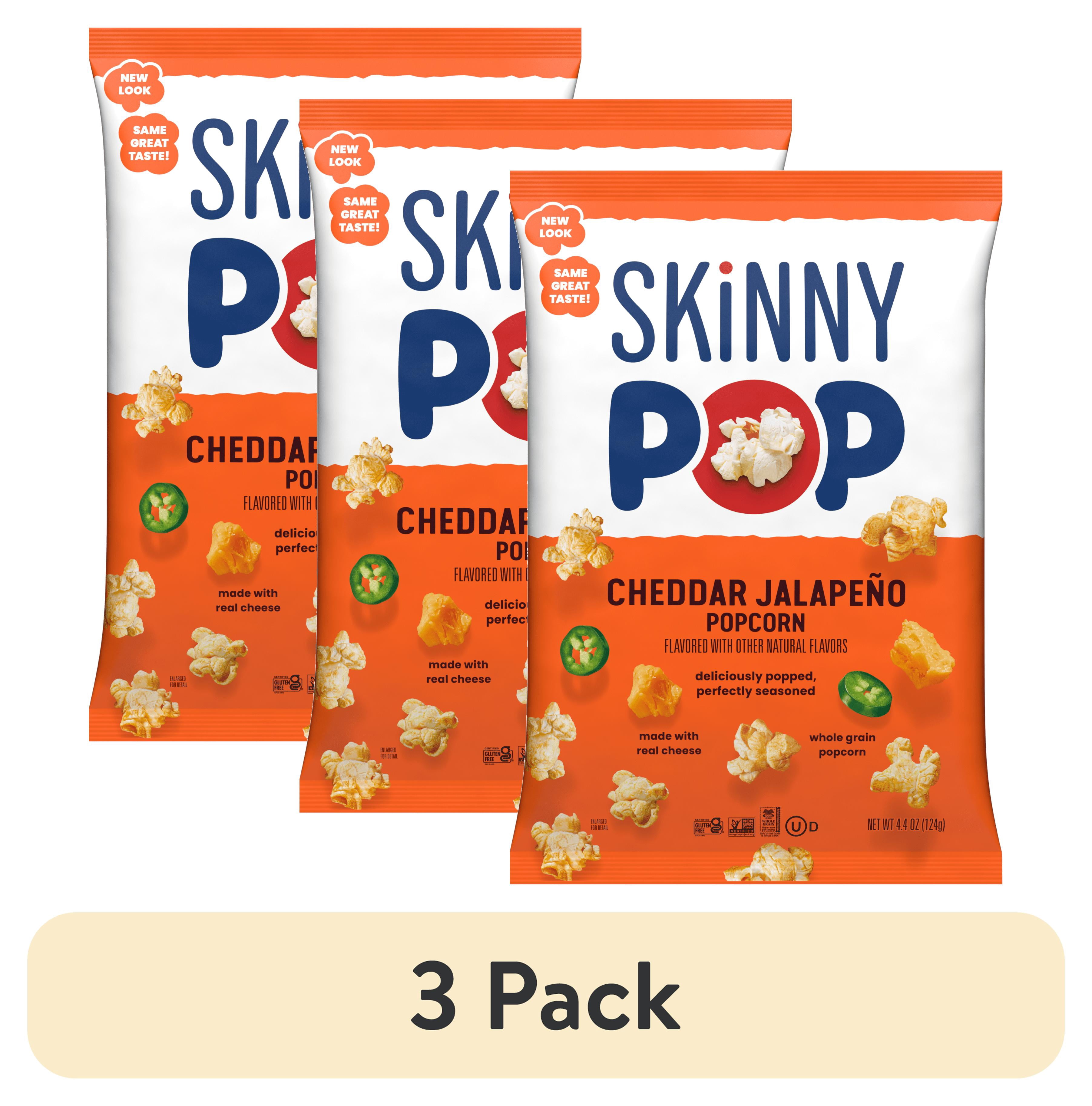 (3 pack) Skinnypop Gluten Free Cheddar Jalapeno, 4.4 oz Sharing Size Bag, Skinny Pop, Healthy Popcorn Snacks