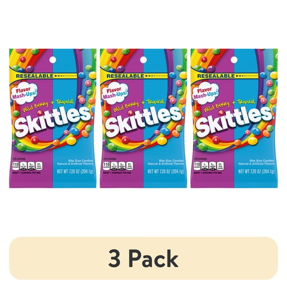 (3 pack) Skittles Flavor Mash-Ups Wild Berry and Tropical Candy - 7.2 oz Bag