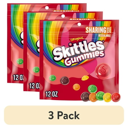 (3 pack) Skittles Gummies Original Gummy Candy, Sharing Size - 12 oz Bag