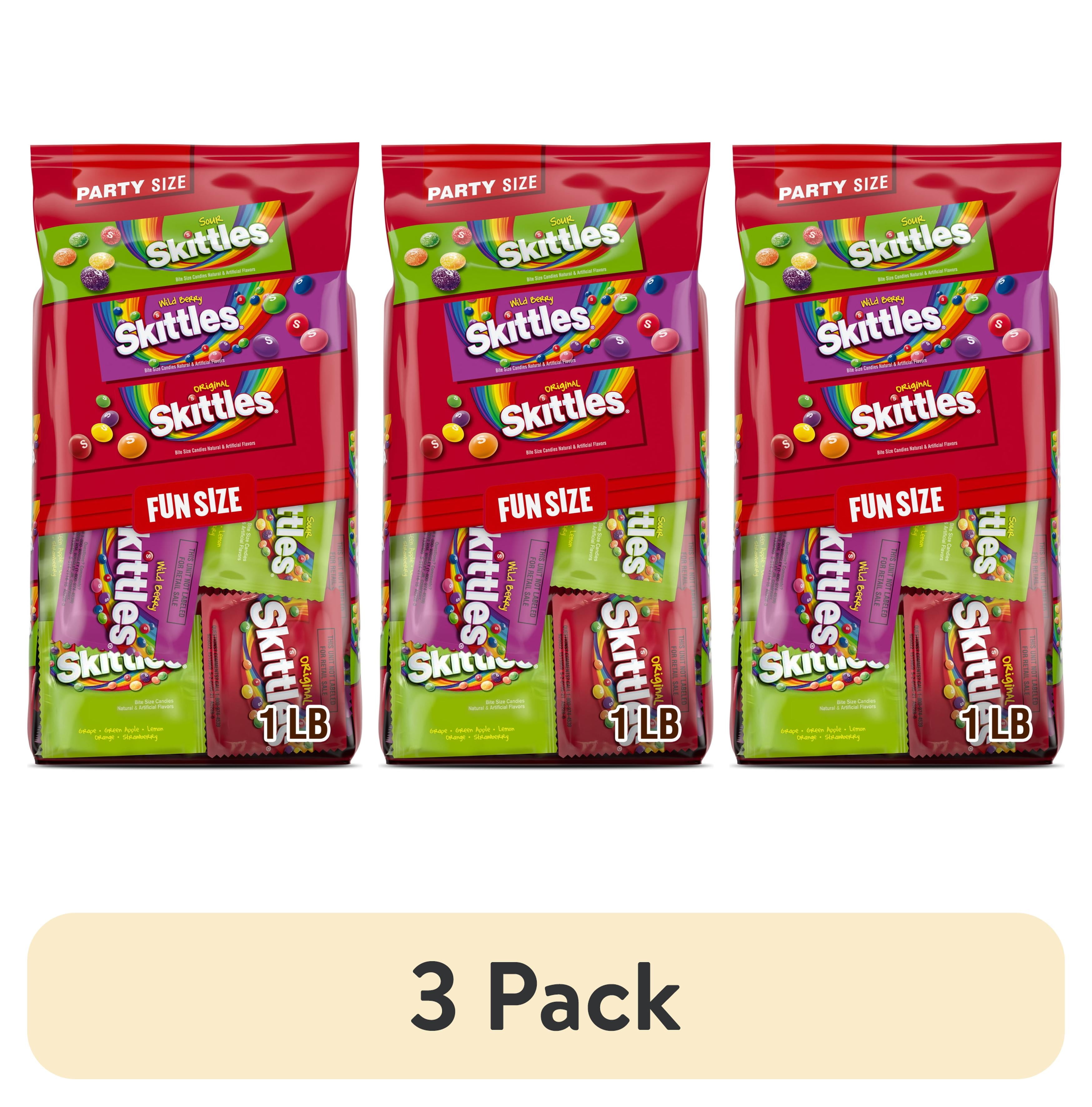 (3 pack) Skittles Original, Wild Berry & Sour Fun Size Chewy Candy, Party Size - 26.46 oz Bulk Bag