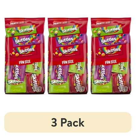 (3 pack) Skittles Original, Wild Berry & Sour Fun Size Chewy Candy, Party Size - 26.46 oz Bulk Bag