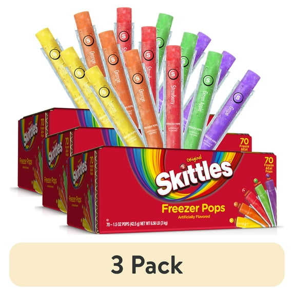 (3 pack) Skittles Variety Pack Freezer Pops, Gluten Free Ice Pops, 1.5 oz, 70 Count