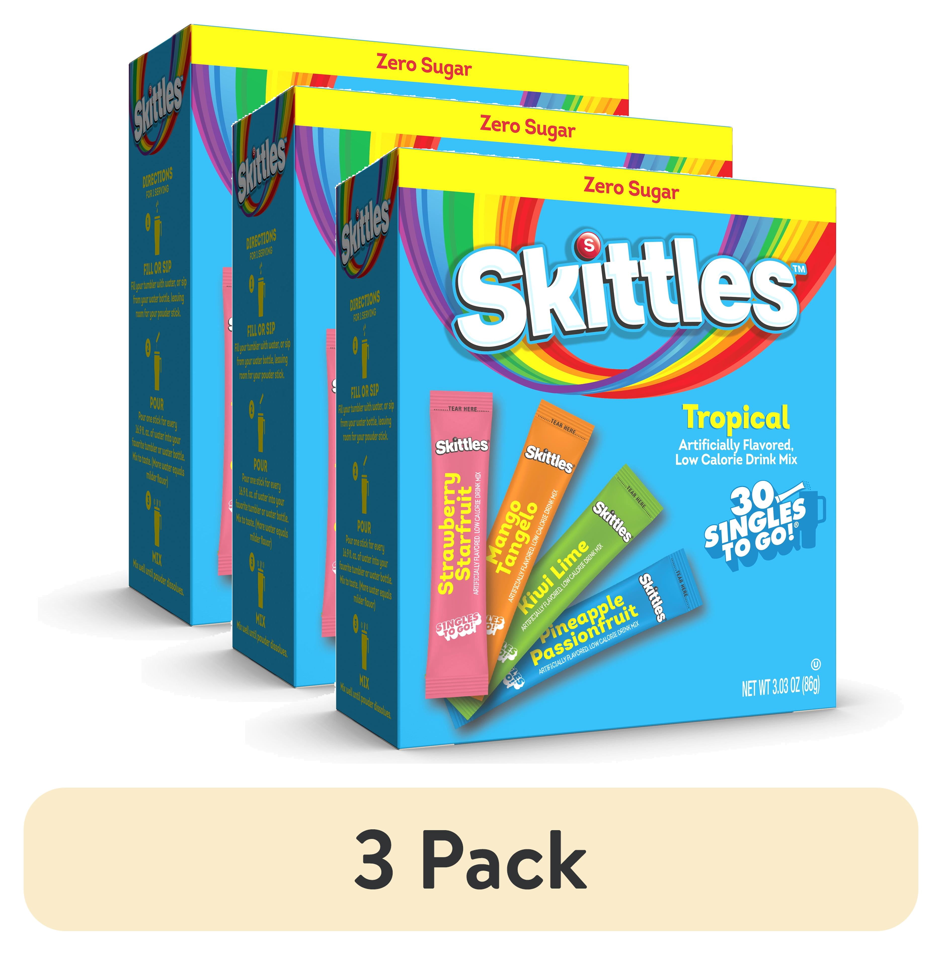 (3 pack) Skittles Zero Sugar Variety Pack Singles-to-Go Powdered Drink Mix, Tropical, 30 Count Packets