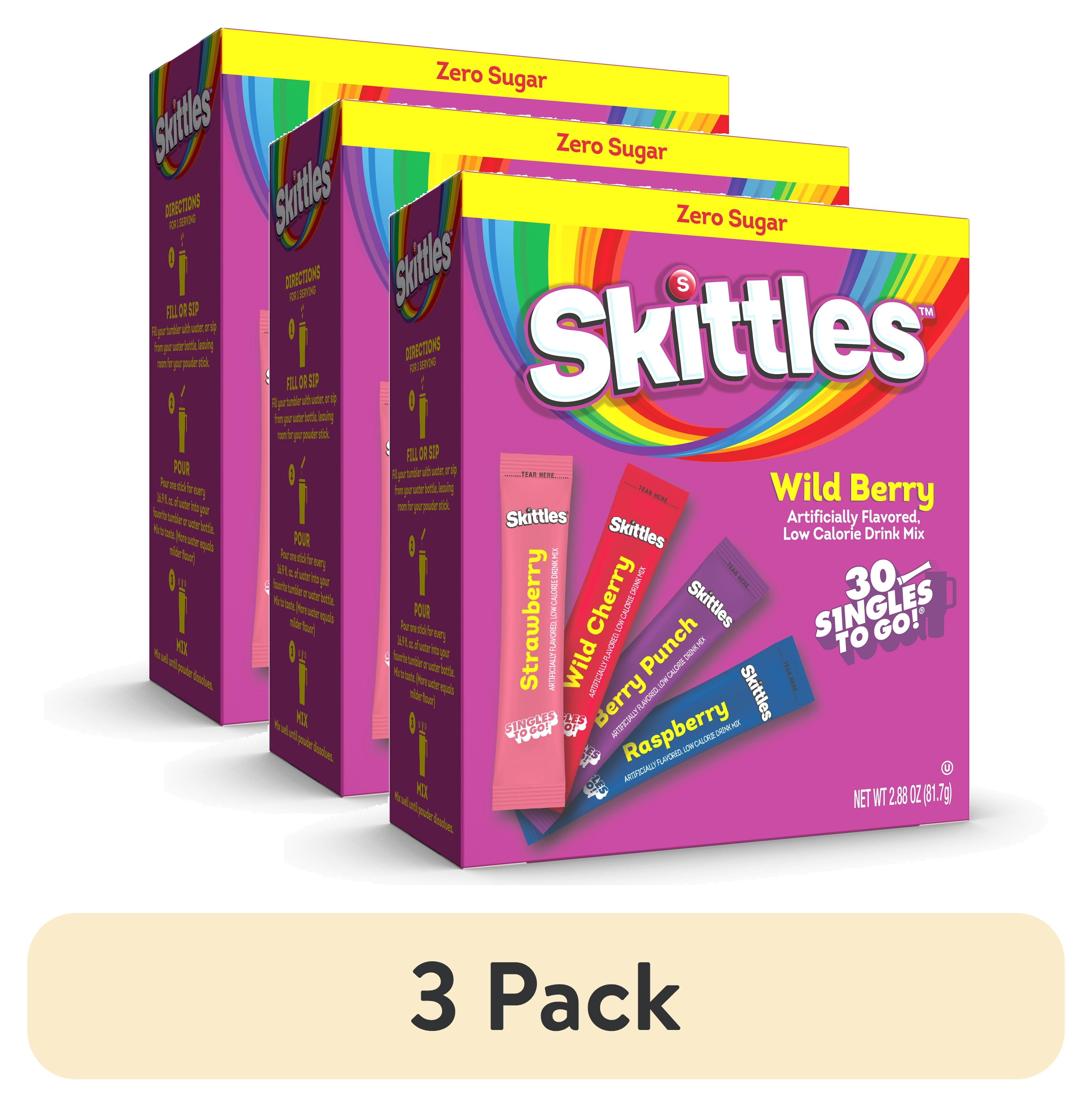 (3 pack) Skittles Zero Sugar Wild Berry Singles-to-Go Packs, Powdered Drink Mix, 2.88 oz, 30 Count Packets