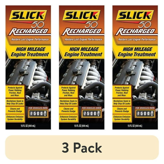 (3 pack) Slick 50 ReCharged High Mileage Engine Treatment Automotive Additive, 10W-30 Motor Oil, 32 Ounce