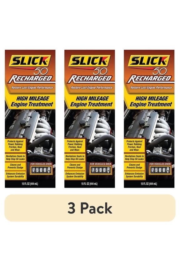 (3 pack) Slick 50 ReCharged High Mileage Engine Treatment Automotive Additive, 10W-30 Motor Oil, 32 Ounce