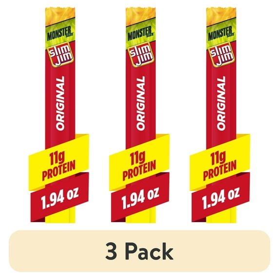 (3 pack) Slim Jim Monster Smoked Meat Sticks, Original Flavor, High Protein, 1.94 oz.