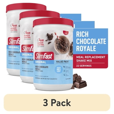 (3 pack) SlimFast Original Meal Replacement Shake Mix, Rich Chocolate Royale, 20.18 oz, 22 Servings
