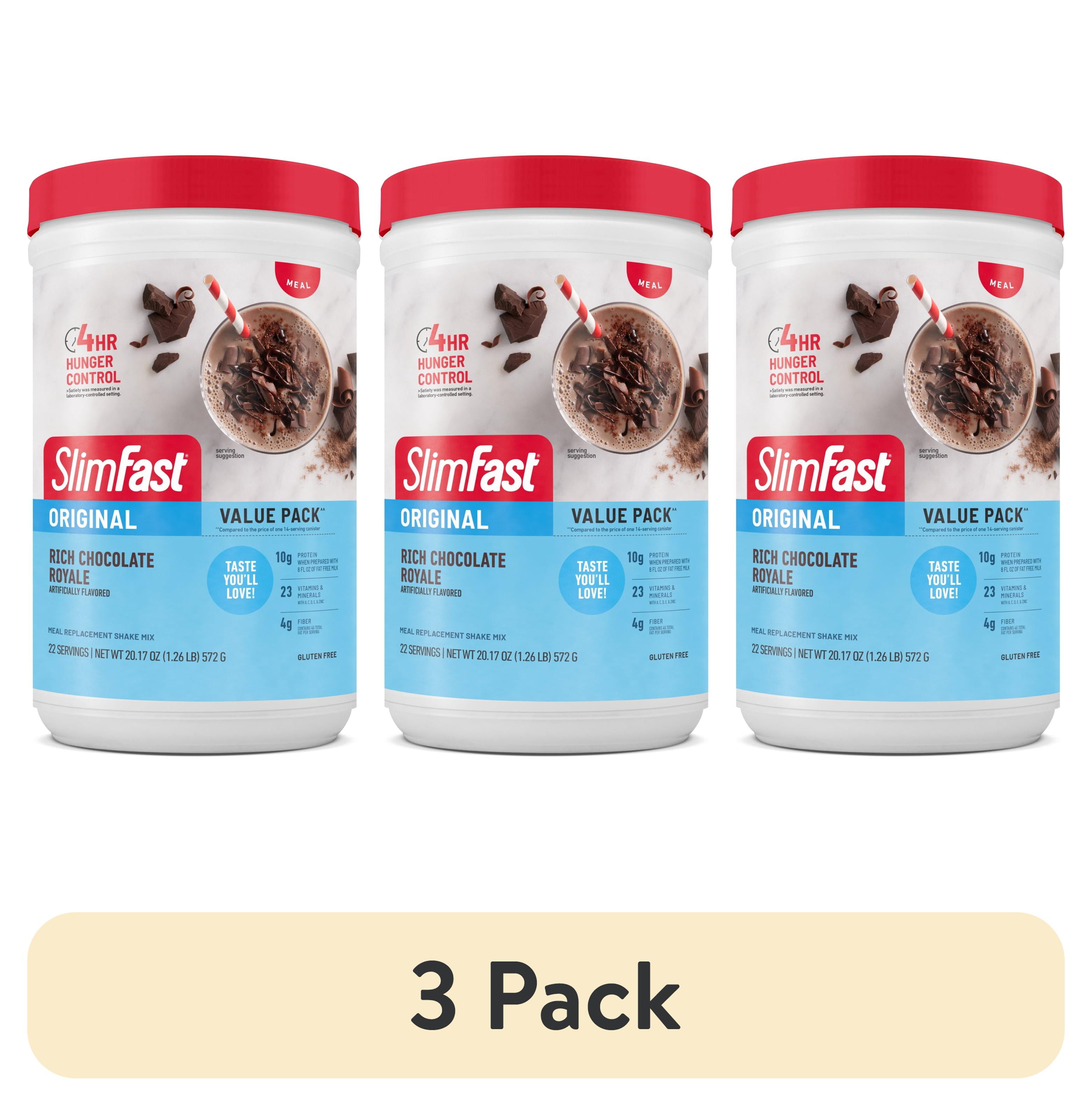 (3 pack) SlimFast Original Meal Replacement Shake Mix, Rich Chocolate Royale, 20.18 oz, 22 Servings