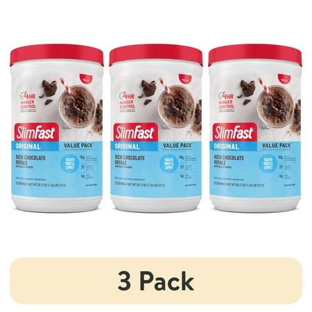 (3 pack) SlimFast Original Meal Replacement Shake Mix, Rich Chocolate Royale, 20.18 oz, 22 Servings