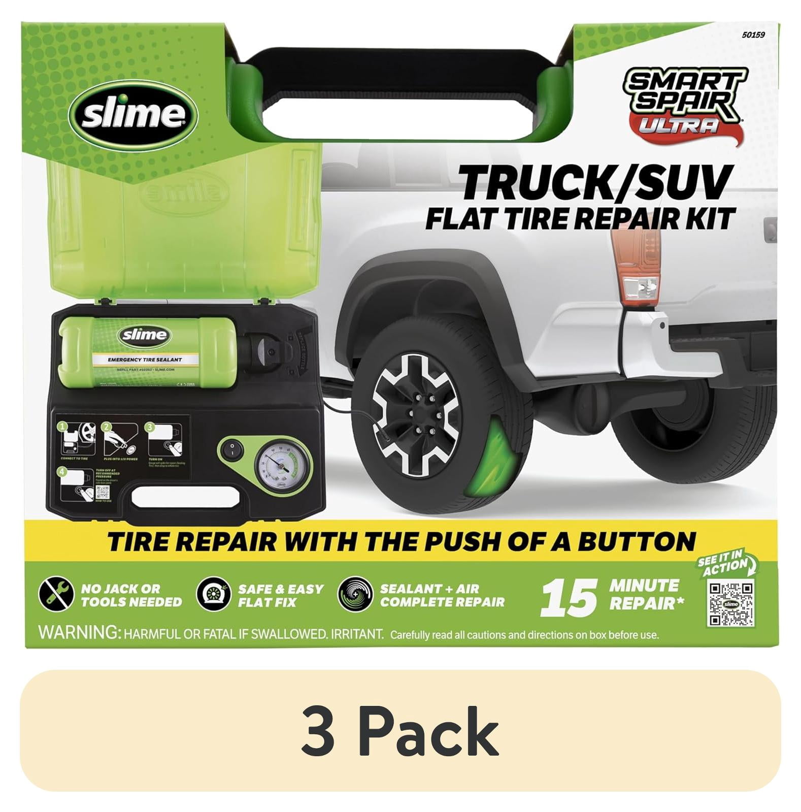 (3 pack) Slime Smart Spair Ultra Truck & Suv Flat Tire Repair Kit, 15 Minute Repair - 50159w
