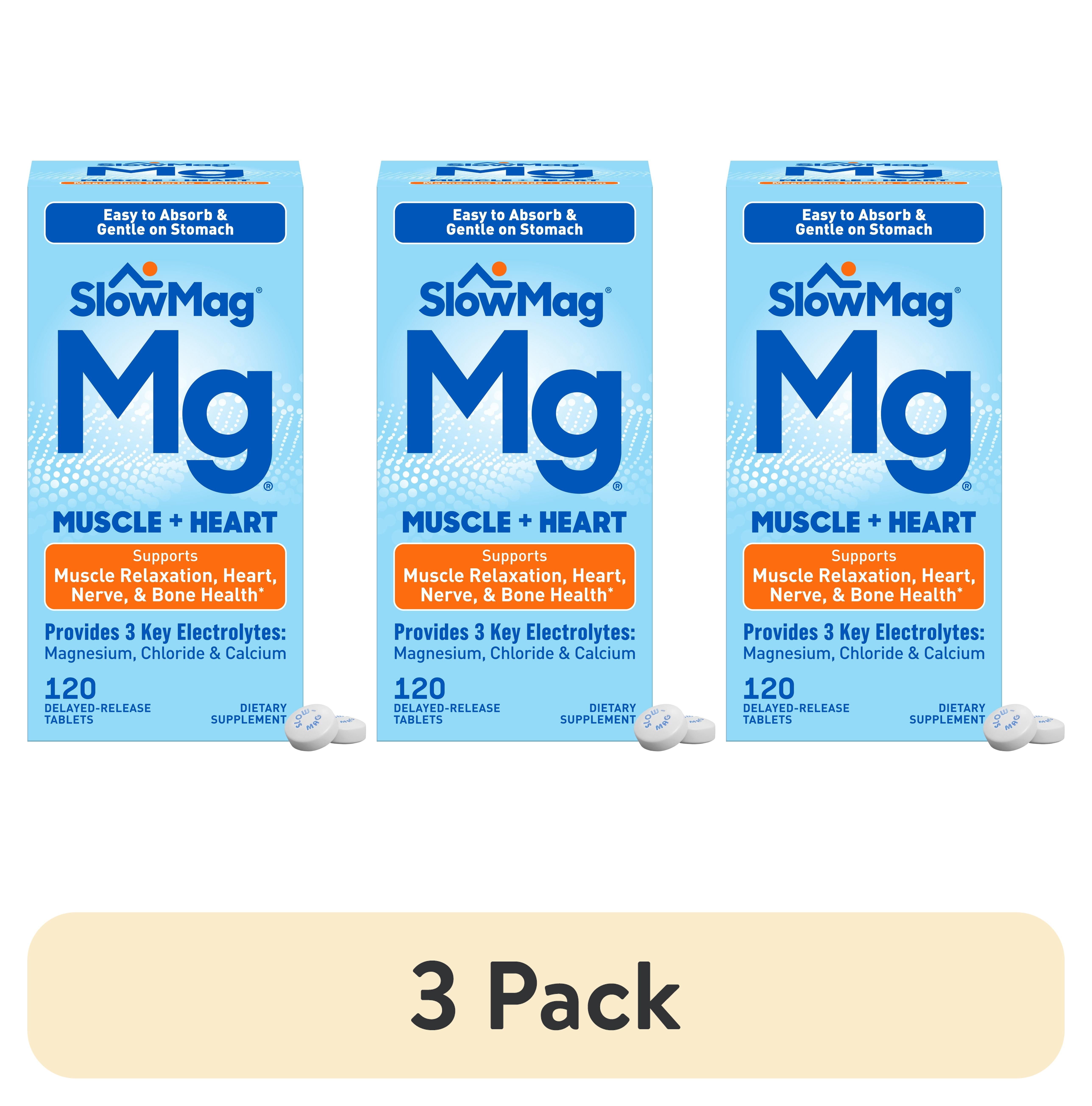 (3 pack) SlowMag Mg Muscle & Heart Health Tablets, Magnesium Chloride and Calcium, 120 Count