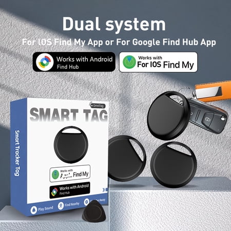 3-pack Smart Tag Tracker | Dual System Air Tracker Tag for iOS and Android, Compatible with for iphone Find My or for google Find Hub, Item Locator with Loss Reminder Function, Battery Powered