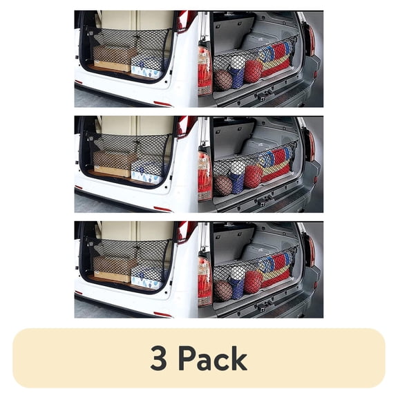 (3 pack) Smartasin Universal Trunk Cargo Net, Stretchable Double-Layer, Black, Automotive Cargo Net
