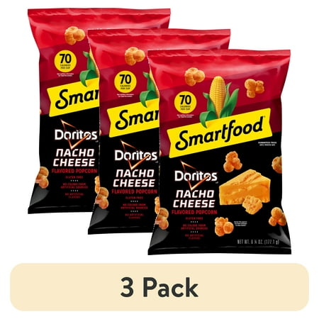 (3 pack) Smartfood Popcorn Doritos Nacho Cheese Flavored 6 1/4 Oz, Bag