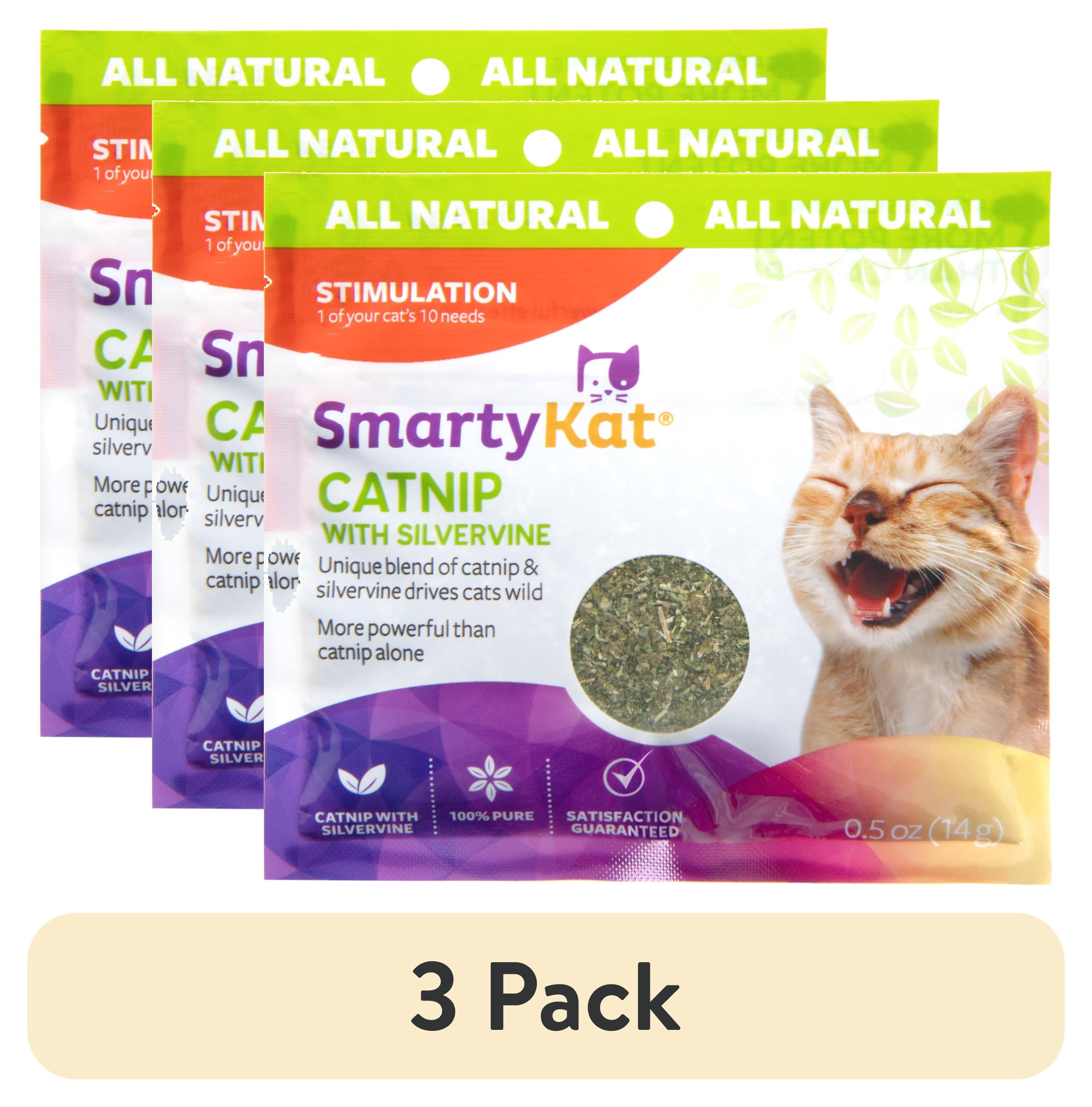 (3 pack) SmartyKat Catnip with Silvervine, Pure & Potent Blend for Cats, Resealable Pouch, 0.5 oz