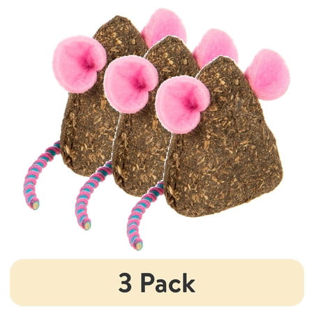 (3 pack) SmartyKat Mousy Mayhem 2-Piece Compressed Catnip Mice Cat Toys, Pink & Orange