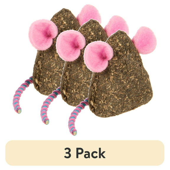 (3 pack) SmartyKat Mousy Mayhem 2-Piece Compressed Catnip Mice Cat Toys, Pink & Orange