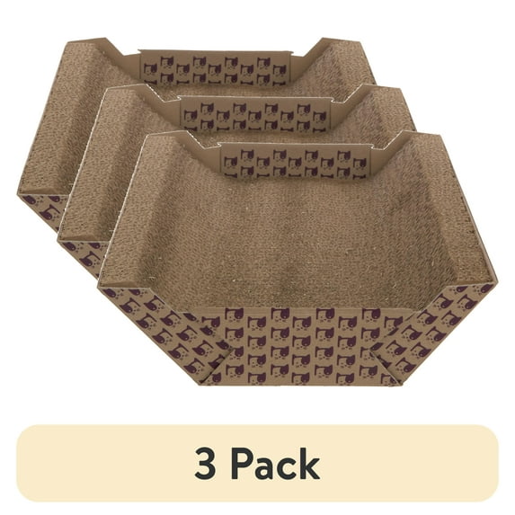(3 pack) SmartyKat Super Scratcher Chaise, Catnip-Infused Corrugate Cat Scratcher & Lounge, Brown and Purple, Cat Face Print, 18" L x 14" W x 3.87" T