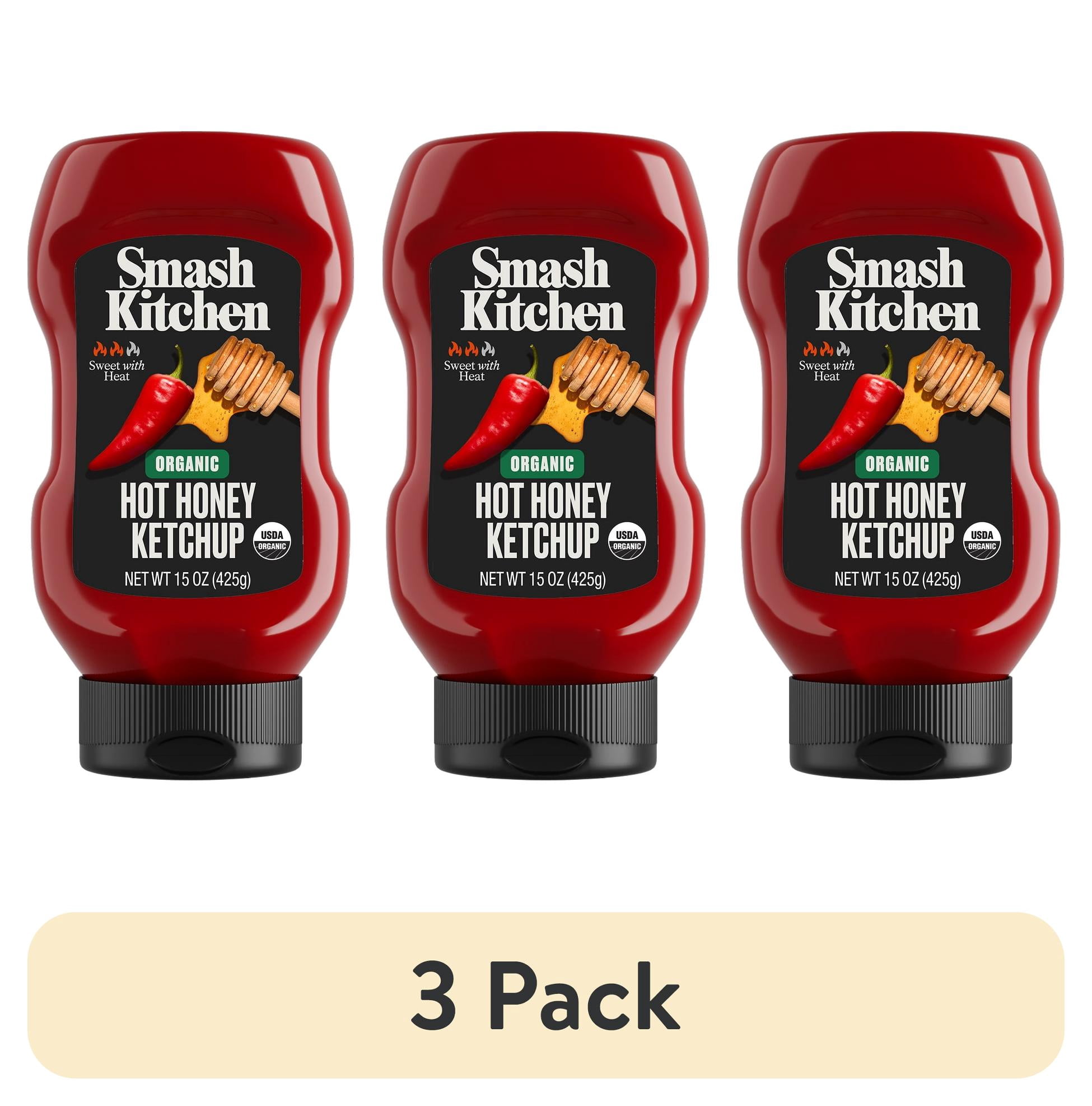(3 pack) Smash Kitchen Organic Hot Honey Ketchup, 15 oz Bottle