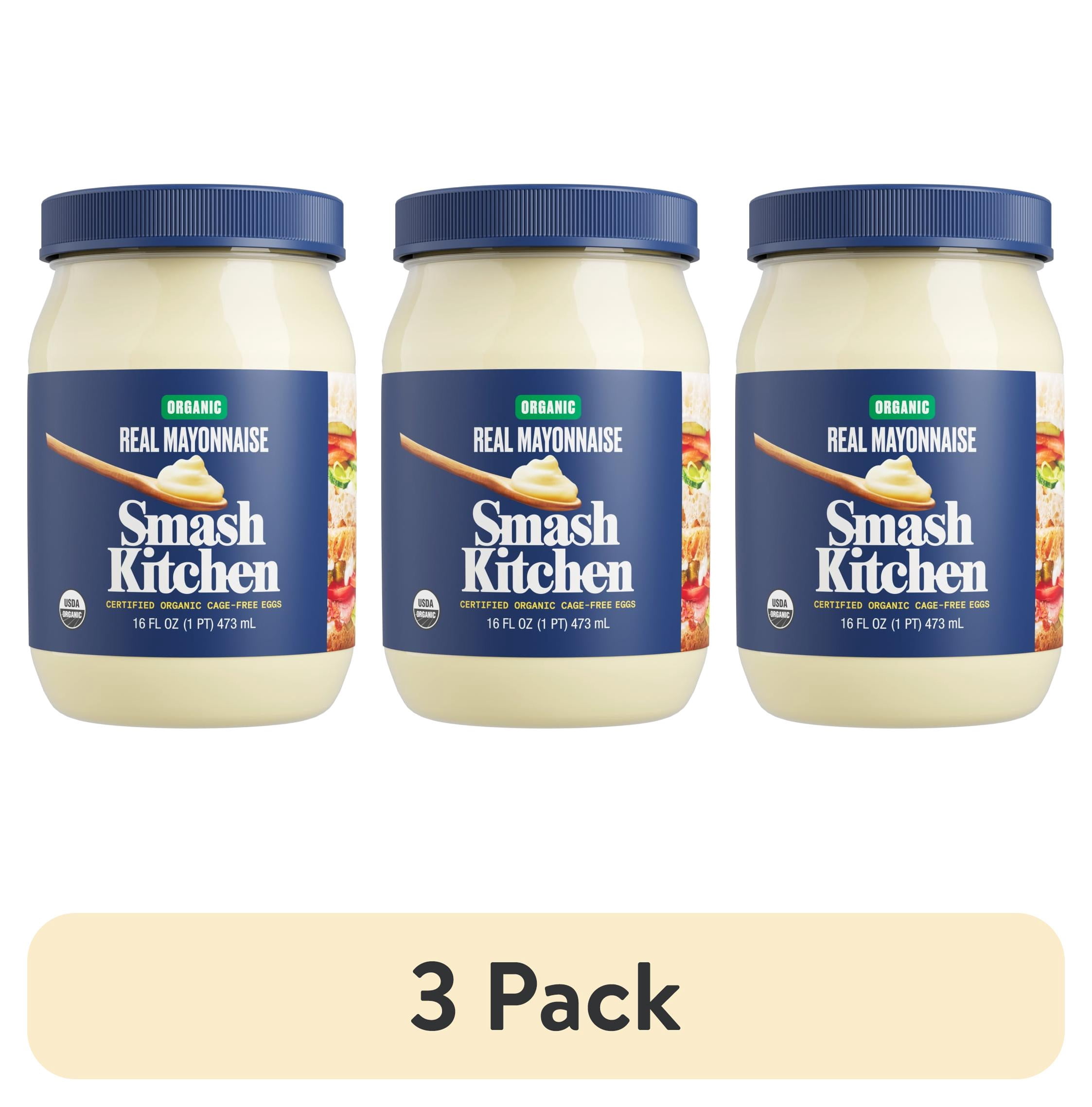 (3 pack) Smash Kitchen Organic Real Mayonnaise, 16 fl oz Jar