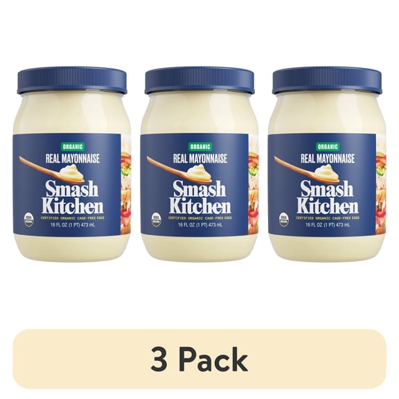 (3 pack) Smash Kitchen Organic Real Mayonnaise, 16 fl oz Jar