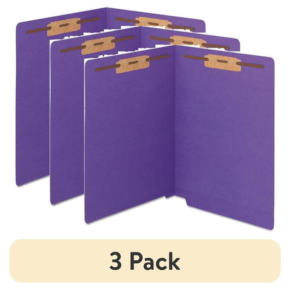(3 pack) Smead 25550 WaterShed CutLess Straight Tab Letter Size 2-Fastener Folders - Purple (50/Box)