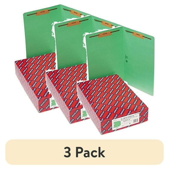 (3 pack) Smead 28140 Two-Inch Capacity Fastener Folders, Straight Tab, Legal, Green, 50/Box