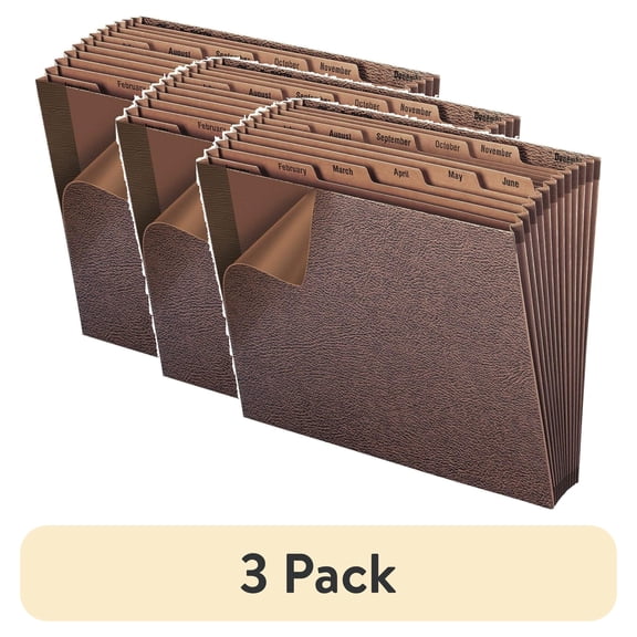(3 pack) Smead® TUFF® Expanding File With Open Top, 12 Pockets, Monthly, 12" x 10" Letter Size, 30% Recycled, Brown