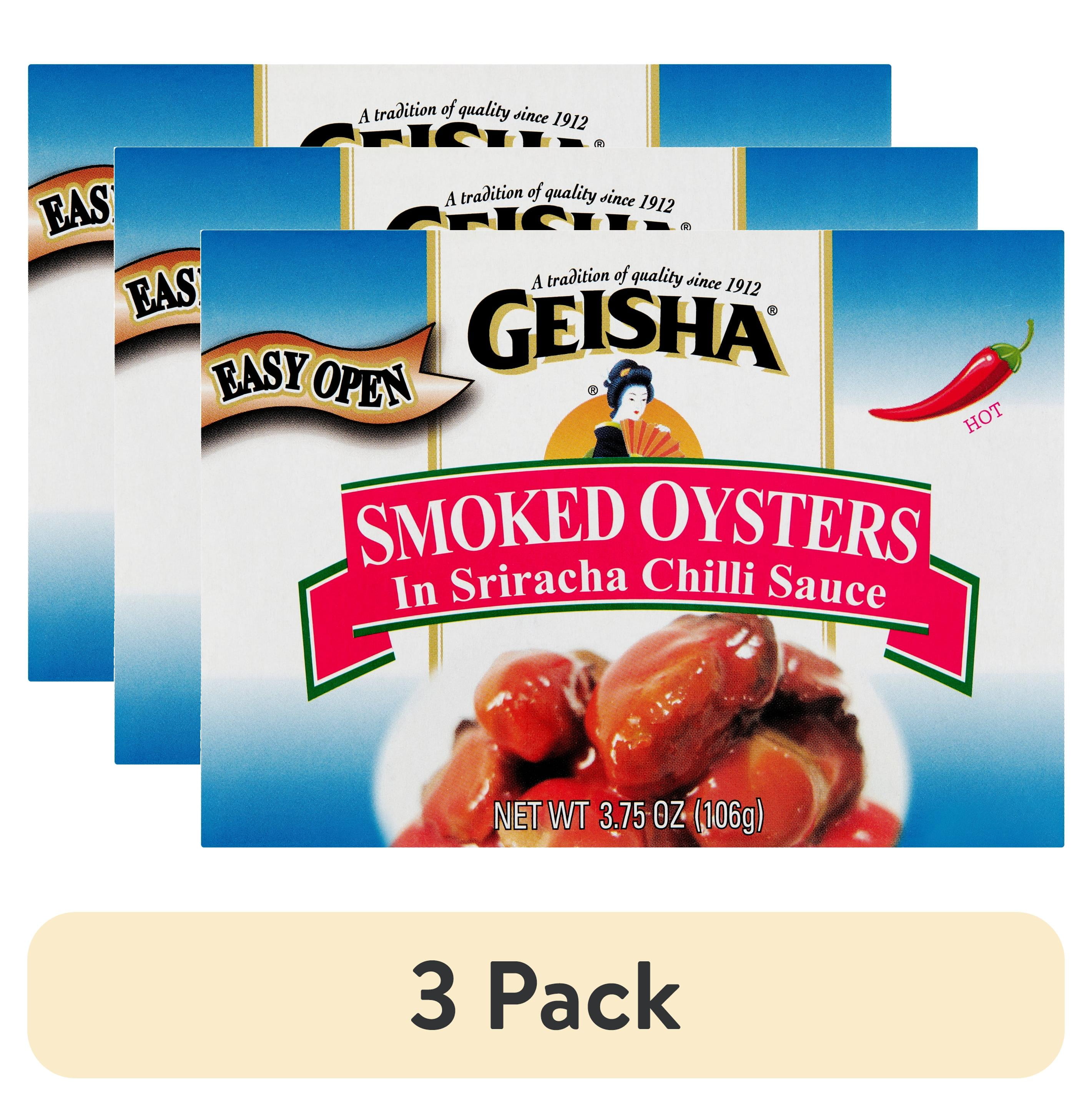 (3 pack) Smoked Oysters in Sriracha Sauce, 3.75 Oz (106g), Ready to Eat in an Easy Open Can