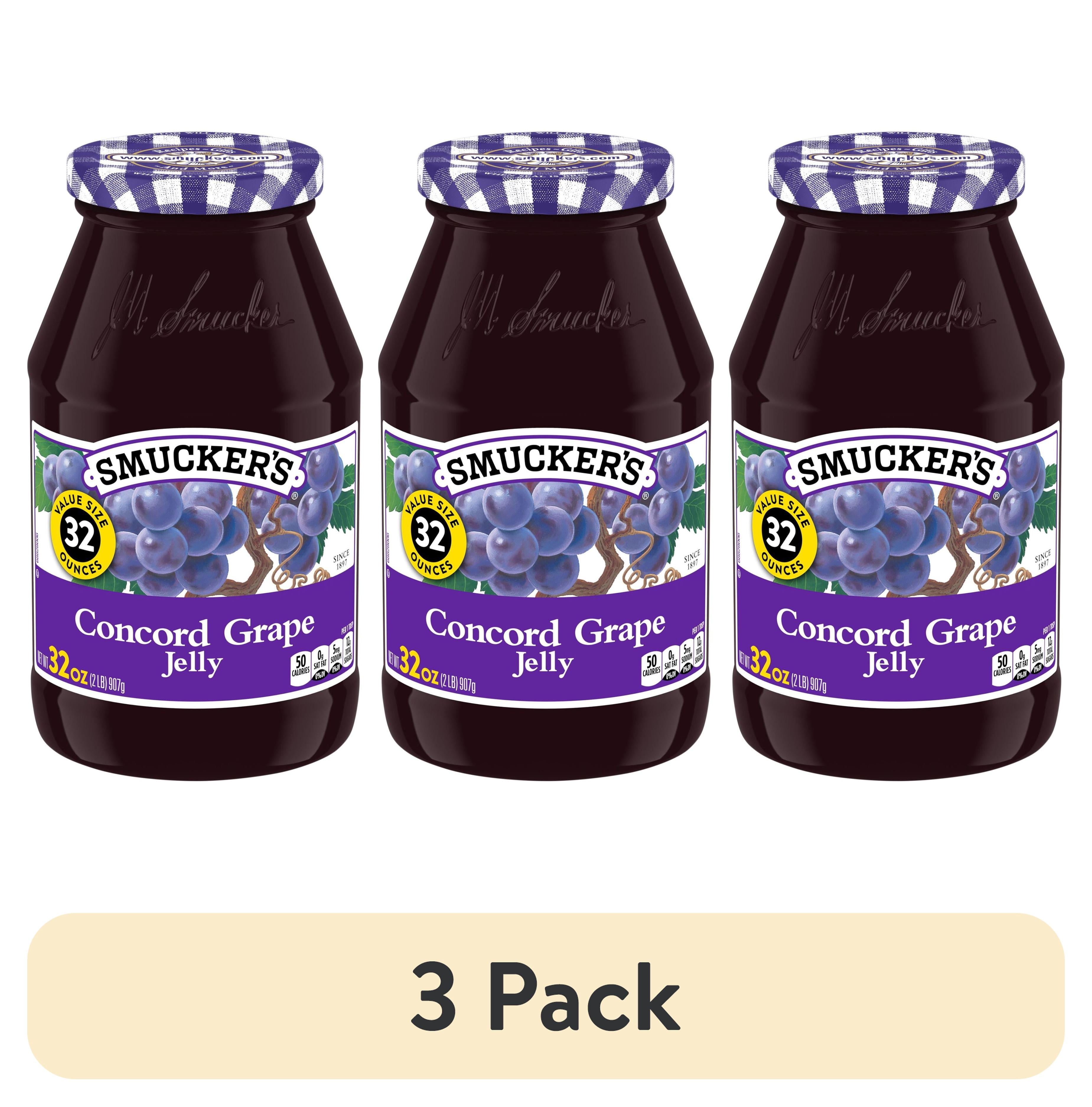 (3 pack) Smucker's Concord Grape Jelly, 32 oz Jar, Classic Fruit Jelly Spread