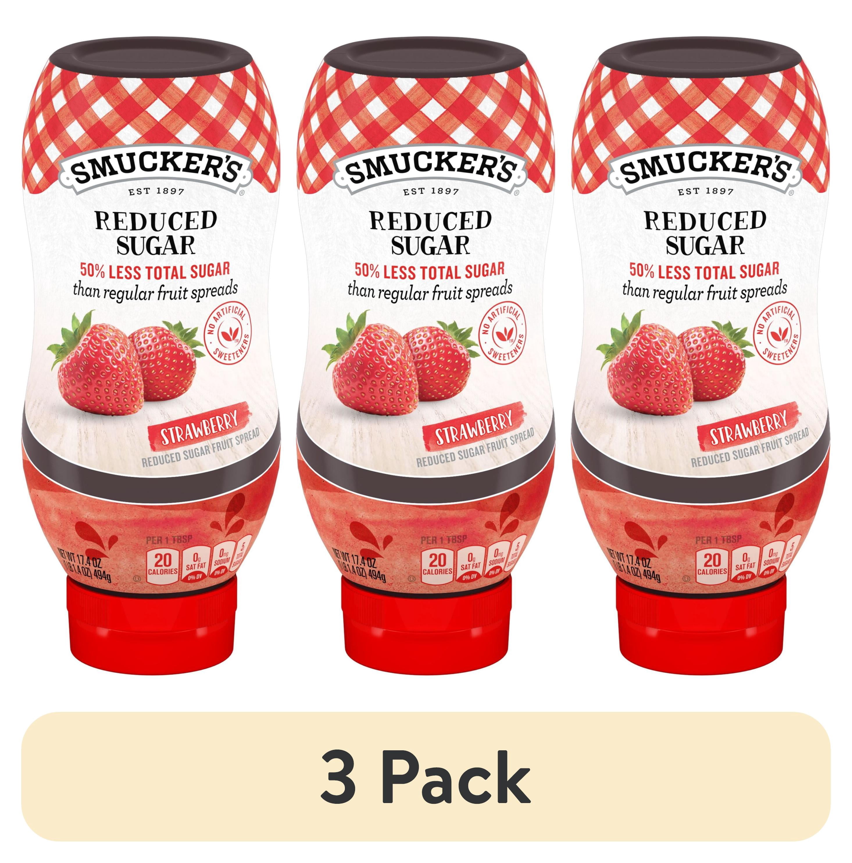 (3 pack) Smucker's Squeezable Reduced Sugar Strawberry Fruit Spread, 17.4 oz