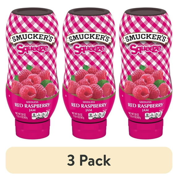 (3 pack) Smucker's Squeeze Seedless Red Raspberry Jam, 20 oz Squeezable Bottle