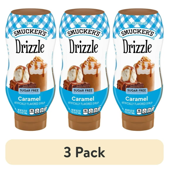 (3 pack) Smuckers Drizzle Sugar Free Caramel Artificially Flavored Syrup, 19.25 oz Squeeze Bottle
