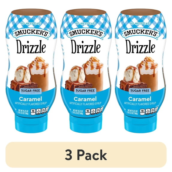 (3 pack) Smucker's Drizzle Sugar Free Caramel Artificially Flavored Syrup, 19.25 oz Squeezable Bottle