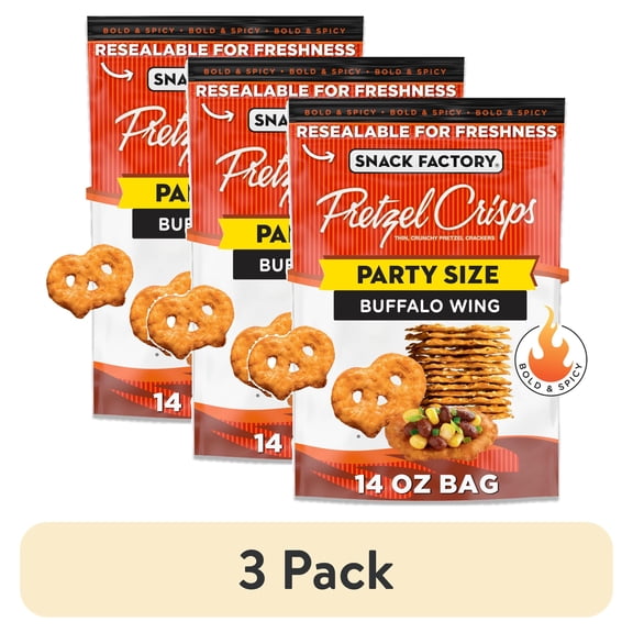 (3 pack) Snack Factory Pretzel Crisps, Buffalo Wing, Party Size 14 oz