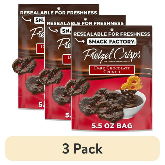 (3 pack) Snack Factory Pretzel Crisps, Dark Chocolate Covered Pretzels, 5.5 oz