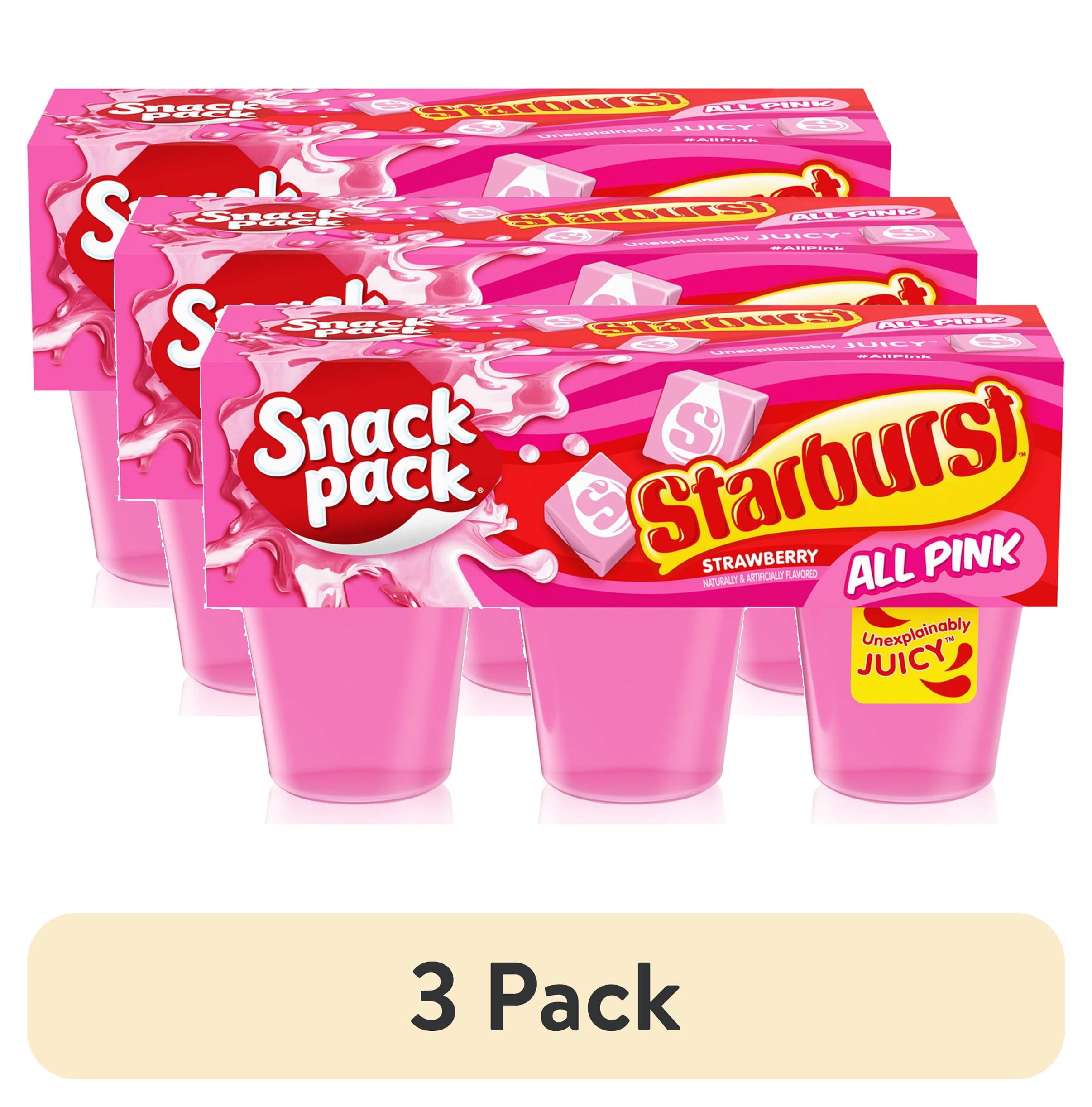 (3 pack) Snack Pack Pink STARBURST Flavored Juicy Gels Cups, 3.25 oz 6 Count
