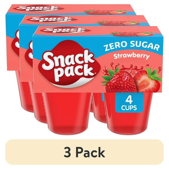 (3 pack) Snack Pack Zero Sugar Strawberry Flavored Juicy Gels, 3.25 oz Snack Cups, 4 Count