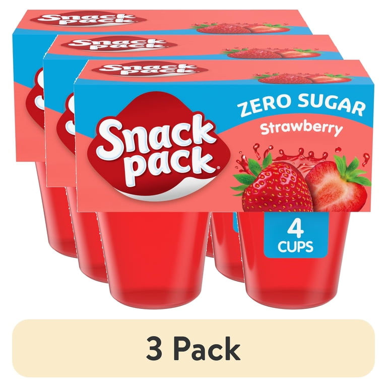3 pack) Snack Pack Zero Sugar Strawberry Flavored Juicy Gels, 3.25