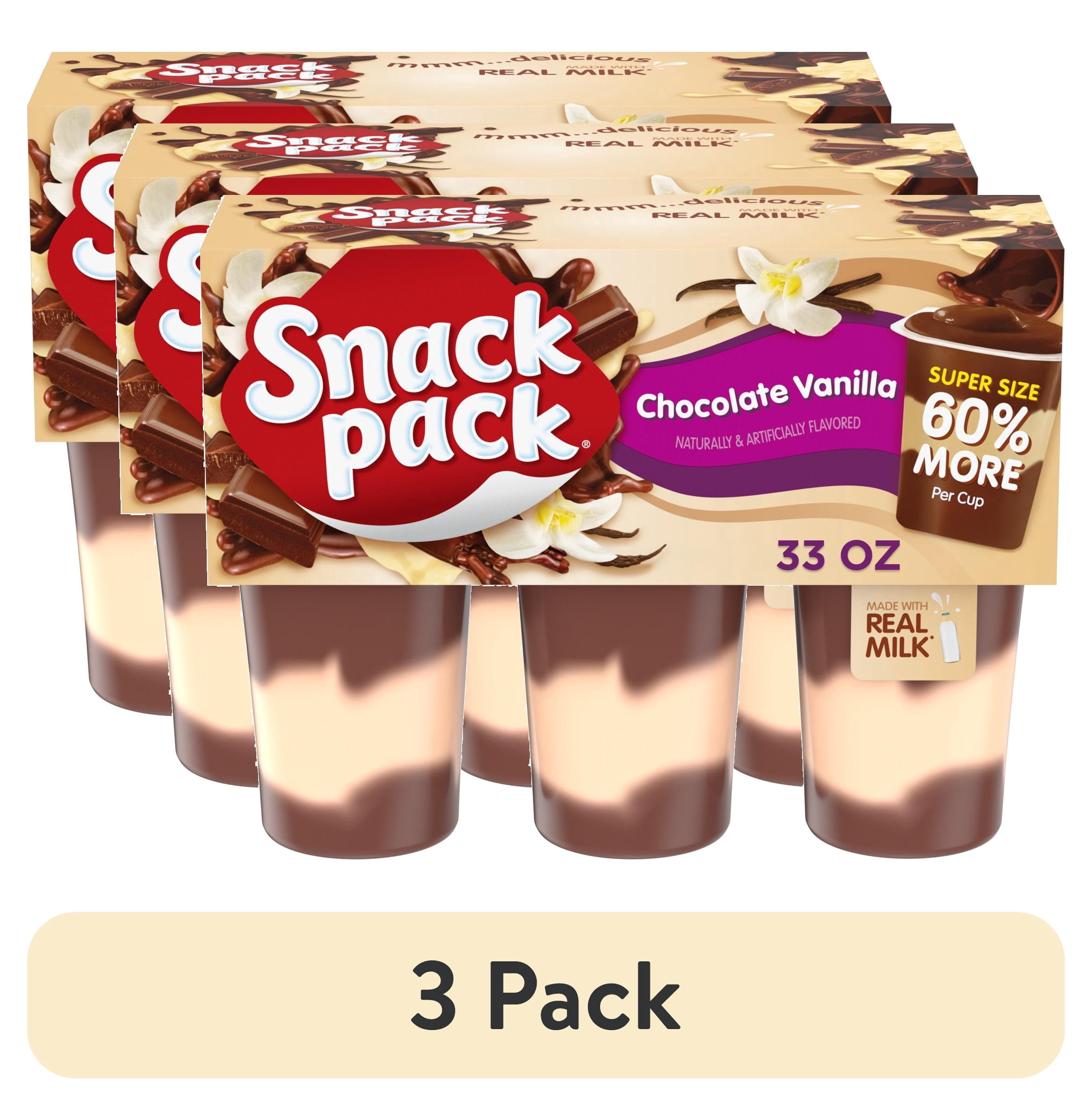 (3 pack) Snack Pack Super Size Chocolate Vanilla Flavored Pudding, 5.5 oz Pudding Cups, 6 Count
