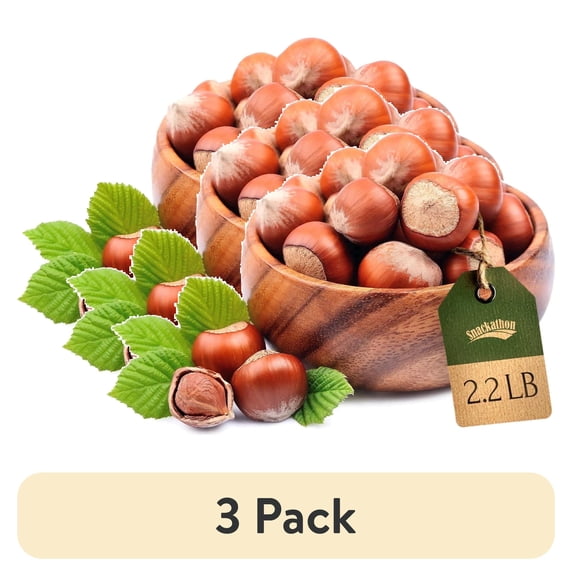(3 pack) Snackathon Oregon Hazelnuts In Shell, 2.2 LB Bulk Bag - Whole Raw Large Filberts Grown in USA, Fresh Unsalted Natural Nuts for Snacking & Baking
